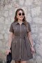 City Style! Women's Premium Modal Fabric Short Sleeve Collared Front Zipper Pocket Mini Dress - 5