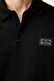 Men's Regular Fit Logo Label Flexible Cotton Short Sleeve Black Polo Collar T-Shirt - 5