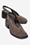 Monvera Mink Suede Genuine Leather Closed Front Laser Cut Thick Heeled Women's Sandals