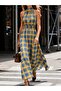 Women's Off-The-Shoulder Turtleneck Elastic Waist Plaid Pattern Long Single Jersey Dress