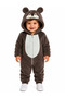 Sweet Teddy Bear Patterned Welsoft Plush Hooded Zippered Winter Unisex Baby Romper