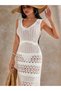 Women's V-Neck Detailed Cotton Knitwear Beach Dress - 5