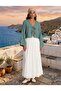 Women's White Poplin Fabric Crinkled Long Lined Skirt 29062 - 3