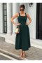 Women's Strappy Square Collar Long Imported Crepe Dress - 3