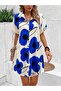 Women's Short Sleeve Collared Floral Patterned Short Single Jersey Dress