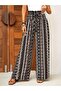 Women's high-waisted, tie-waist, patterned, long, supreme quality pants - 2