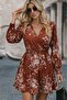Women's Long Sleeve Double-Breasted Collar Flower Pattern Mini Single Jersey Dress - 2