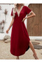 Women's Short Sleeve Lace V Neck Long Viscose Dress - 2