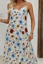 Women's Patterned Single Jersey Dress with Wide V-Neck and Rope Strap - 2