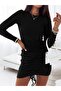 Women's long sleeve crew neck smocked front ribbed knit dress - 4