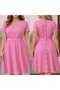 Women's Short Sleeve Round Neck Back Buttoned Viscose Midi Dress