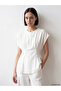 White Crew Neck Pleated Peplum Blouse