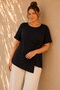Women's Plus Size Waist Drawstring Accessory Detail V-Neck Cut Short Sleeve Stretchy Viscose Blouse - 5