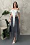 Women's White Crop Blouse with Carmen Collar, Underwire, Ruffles, Short Sleeves and Tie Detail - 3