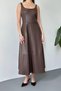Women's Brown Strappy Faux Leather Look Square Neck Waist Accent Midi Dress - 5