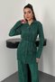 Women's Emerald Shirt-Pants Set Twill Shirt Pants Set Lace-Up Waist Buttoned Long Sleeve - 4