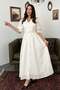 Women's Ecru Maxi Dress with Lace Detail, Balloon Sleeves, Belted Baby Collar - 2