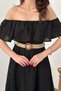 Women's Black Off-Shoulder Brode Maxi Dress with Flounce Collar and Flared Cut in Cotton - 4