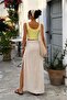 Women's Yellow Ribbed Crop Athlete Square Neck Strap Slim Fit Blouse - 2