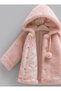 Baby Girl Coat Hooded Pompom Plush Coat with Snap Buttons - 2