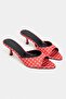 Promise Red Polka Dot Patterned Pointed Toe Women's Thin Heeled Slippers - 4