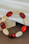 Agate Natural Stone Stress Bracelet Flexible Elastic Oval Flat Cut Red Cream Combination - 2