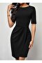 Women's Short Sleeve Crew Neck Front Gathered Mini Imported Crepe Dress
