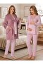 New Season Pink Velvet Winter Long Sleeve Special Design Maternity Pajama Set with Breastfeeding Feature - 3