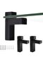 Two wall-mounted glass shelf brackets, adjustable glass clips, floating shelf support frame, shelf bracket.