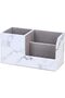 Multi-Functional Leather Desktop Stationery Organizer for Pens/Pencils, Mobile Phones, Business Cards, Helps Organize Desktop (White Marble Pattern)