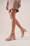 Women's Blunt Toe Ankle Thin Cross-Strapped Thick Heeled Sandals Dovina Ecru - 4