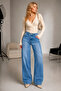 Women's Blue Palazzo Jean Loose Fit Jeans with Side Pockets - 2