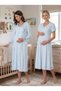 New Season Blue Lace Detailed 100% Cotton Special Design Maternity Dressing Gown and Nightgown Set with Breastfeeding Feature - 5