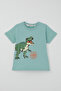 Boy's Shorts Set with Roaring Dinosaur Print, Ages 2-6, Water Green - 2