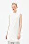 Chiffon Front Sleeveless Combed Cotton Undergarment - Ecru - 2