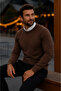 Men's Basic Winter Long Brown Sweater - 4