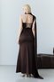Brown One-Shoulder Asymmetrical Satin Evening Dress with Shawl Detail - 7