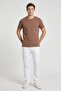 Men Crew Neck Short Sleeve Solid T-Shirt, Brown - 3