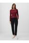 Burgundy Round Neck Slim Fit Long Sleeve Blouse - 2