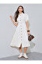 Cream Balloon Sleeves Shirt Midi Dress