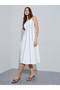 Off White Piping Detail Square Neck A-Line Midi Dress - 3