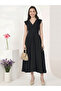 Black Cap Sleeves Rushed Fit And Flare Midi Dress
