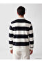 Navy Blue Polo Collar Color Blocked Men's Sweatshirt - 3
