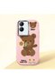 Vivo Y28 Compatible Case Camera Protector Pink Silicone Couple Phone Case with Bear Pattern