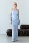 Baby Blue Strapless Corset Detailed Sequin Embroidered Long Evening Dress - 4