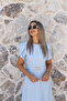 Baby Blue Belted Sleeve Detail Dress - 2