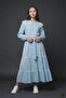 Blue Girls' Lace Detailed Double Collar Polka Dot Long Dress 24755 - 3