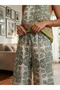Women's Bohemian Patterned Halter Neck 3D Floral Detailed Pocketed Palazzo Double Set - 8