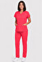 Women's V-Neck Bat Sleeve Beige, Pomegranate Flower Cotton Linda Scrubs Set - 2