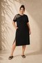 Women's Plus Size Front Back Shoulder Butterfly Laser Cut Stone Detail Double Slit Pocket Stretchy Midi Length Short Sleeve Dress